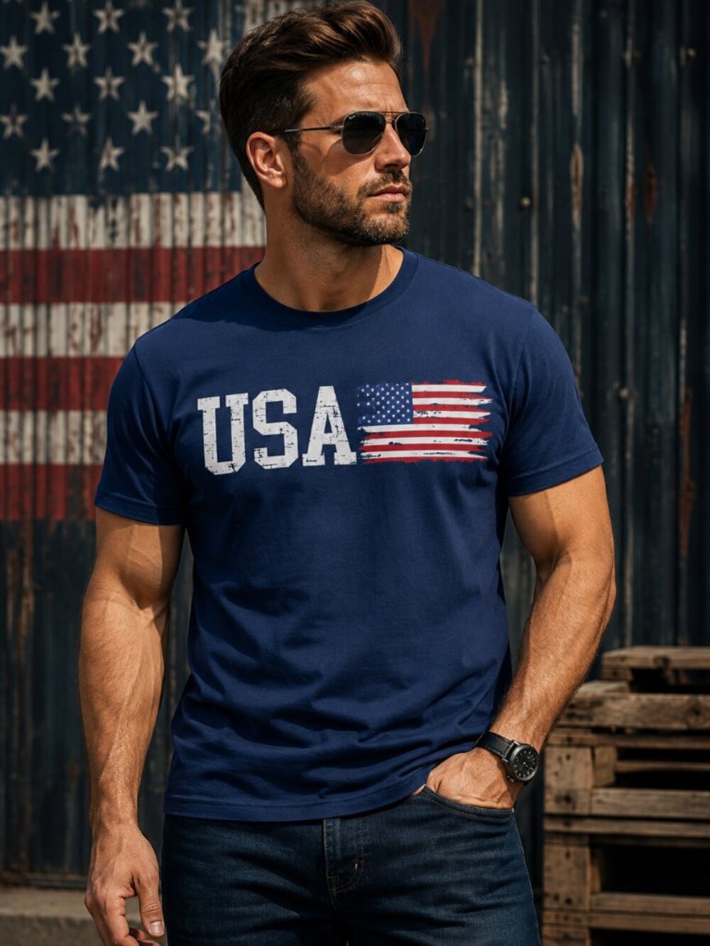 Men's USA American Flag Patriotic Graphic T-Shirt